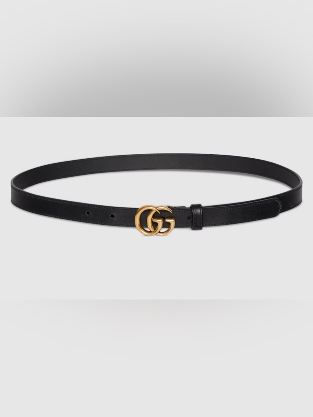 Gucci Black Marmont Thin Leather Belt with Gold Interlocking GG Buckle